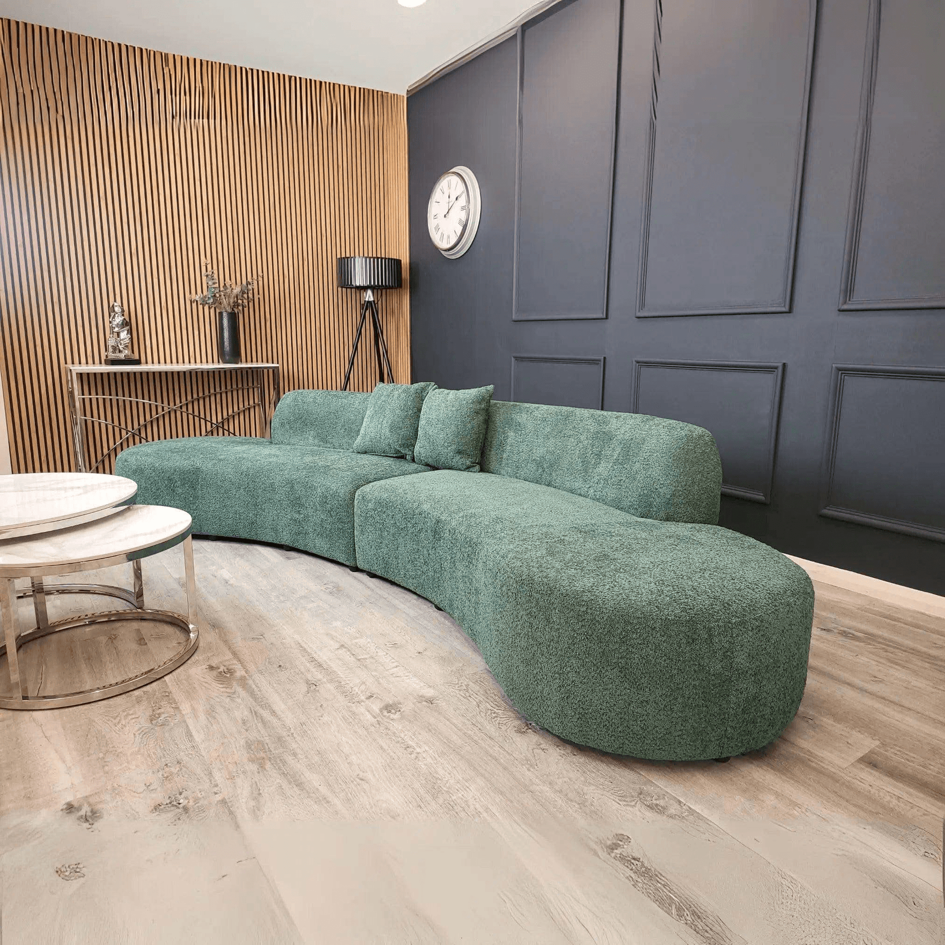Miami Curved Cinema Boucle Sofa UK Beds Direct ltd