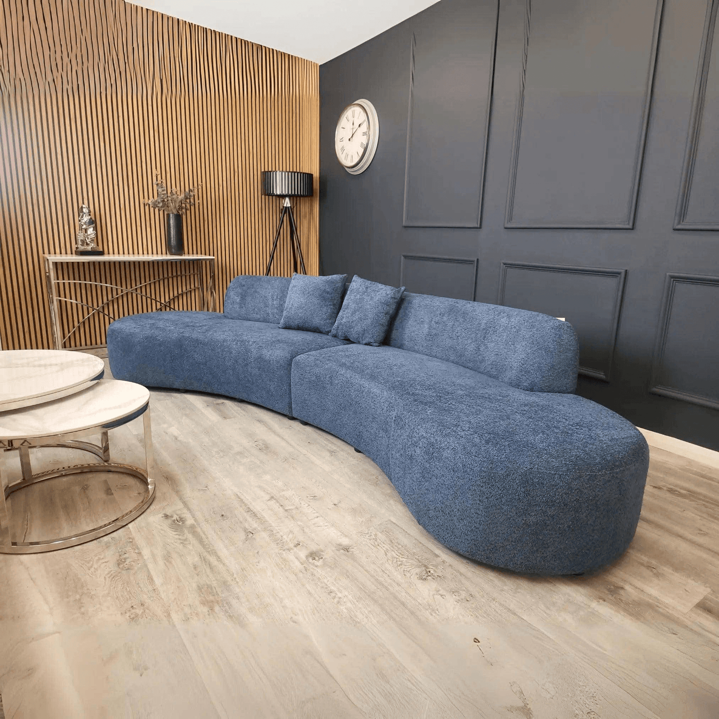 Miami Curved Cinema Boucle Sofa UK Beds Direct ltd