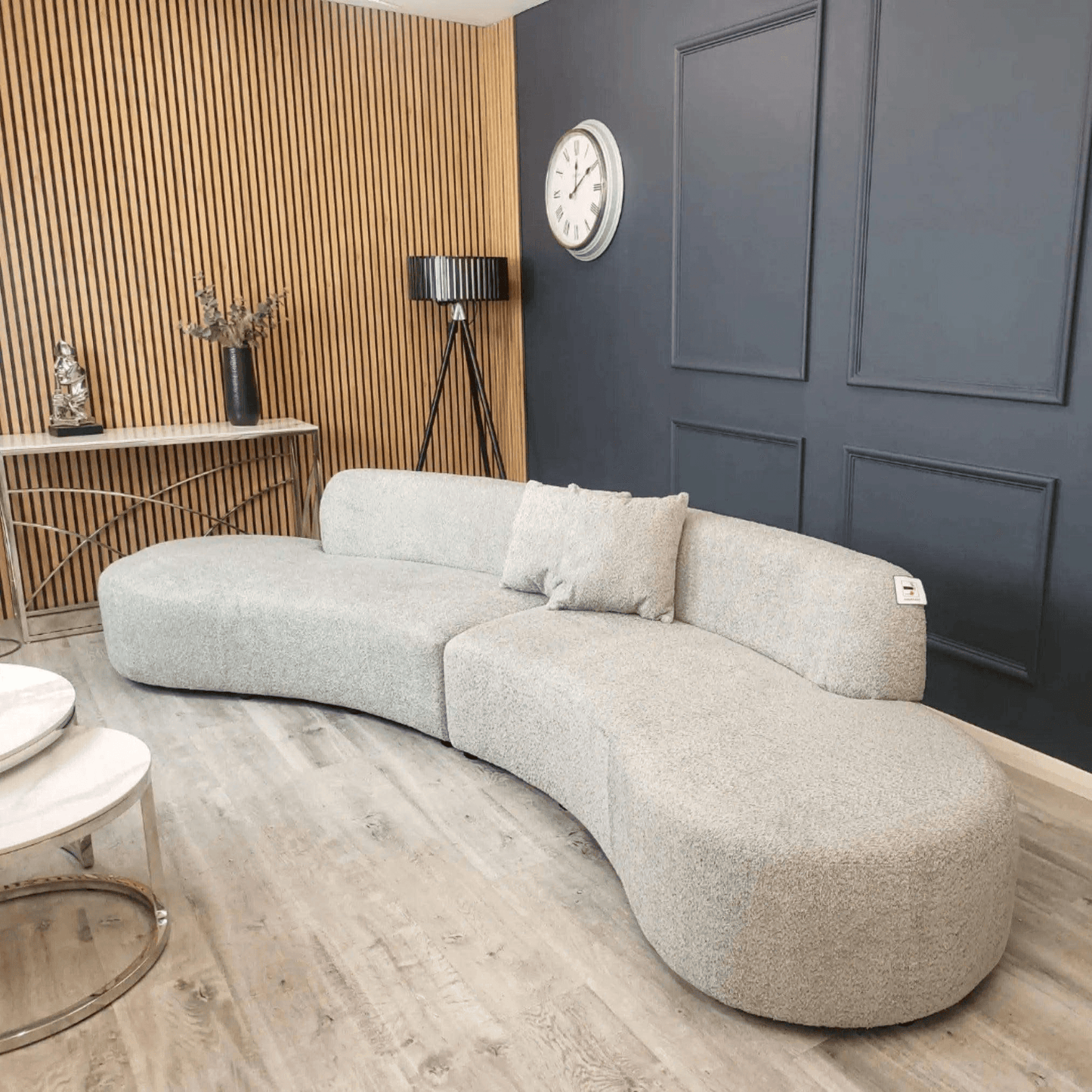 Miami Curved Cinema Boucle Sofa UK Beds Direct ltd