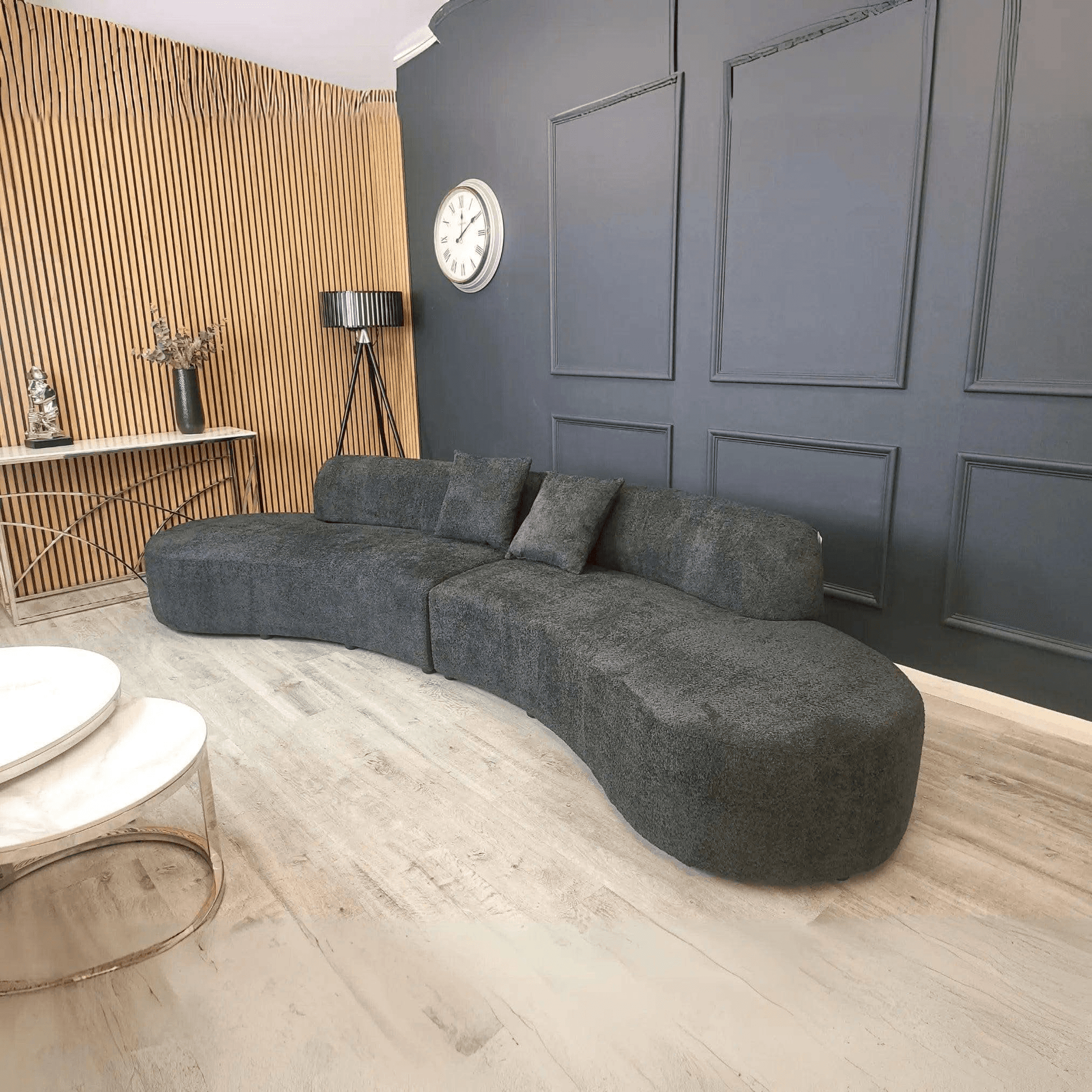 Miami Curved Cinema Boucle Sofa UK Beds Direct ltd
