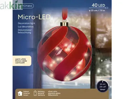 Micro LED Red Christmas Tree 20cm Ball Hanging Ornament Steady Warm Light Indoor (Copy) AK Kin Garden Supplies