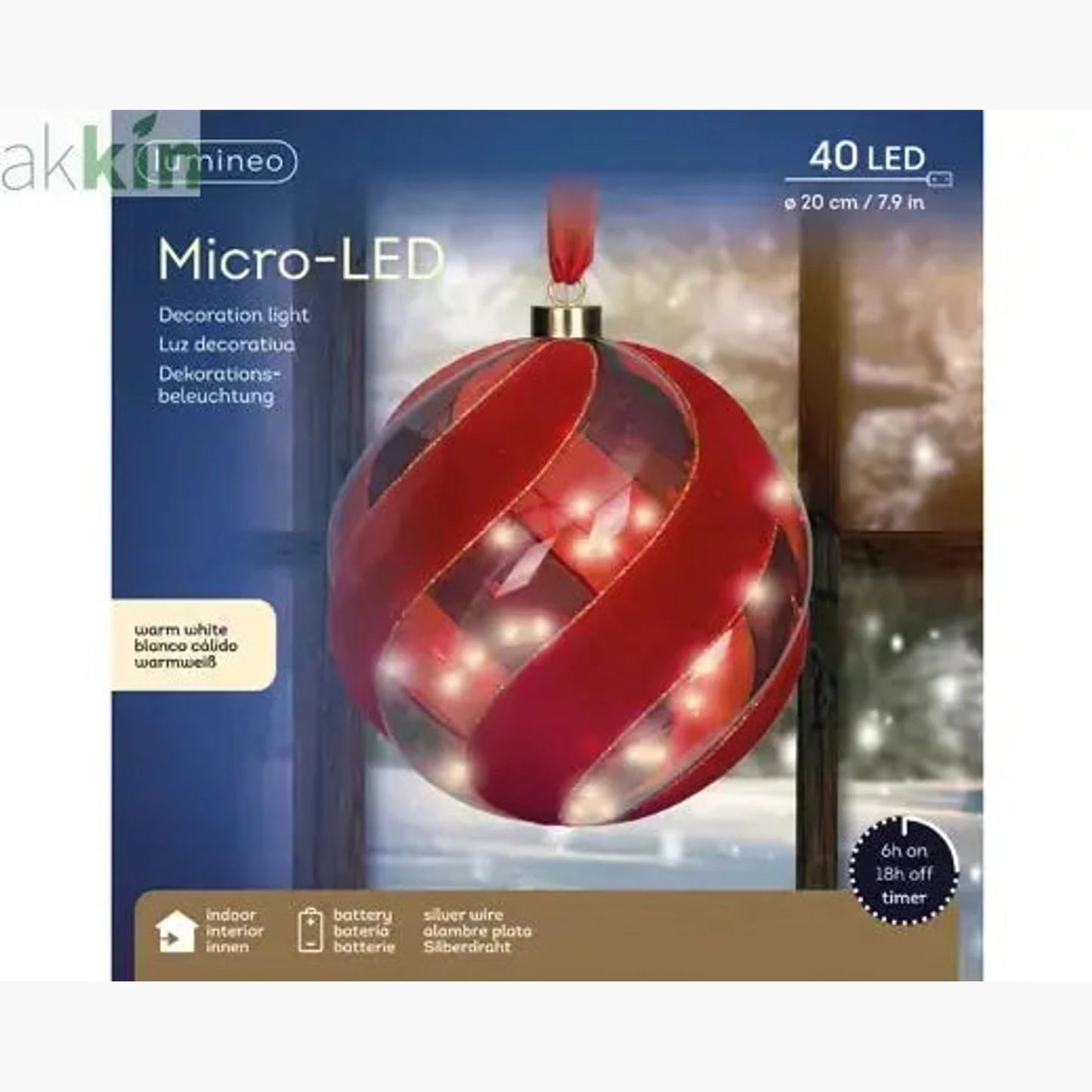 Micro LED Red Christmas Tree 20cm Ball Hanging Ornament Steady Warm Light Indoor (Copy) AK Kin Garden Supplies