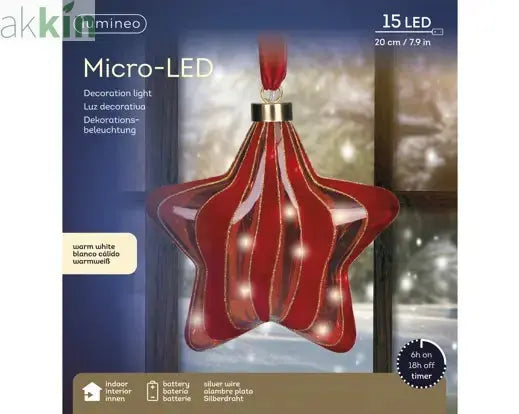 Micro LED Red Christmas Tree 20cm Star Hanging Ornament Steady Warm Light Indoor AK Kin Garden Supplies