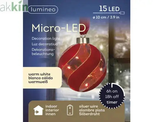 Micro LED Red Christmas Tree Ball Hanging Ornament Steady Warm Light Indoor AK Kin Garden Supplies