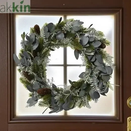 Modern Christmas Wreath Silver Leaves and Pinecones - Large 40cm AK Kin Garden Supplies