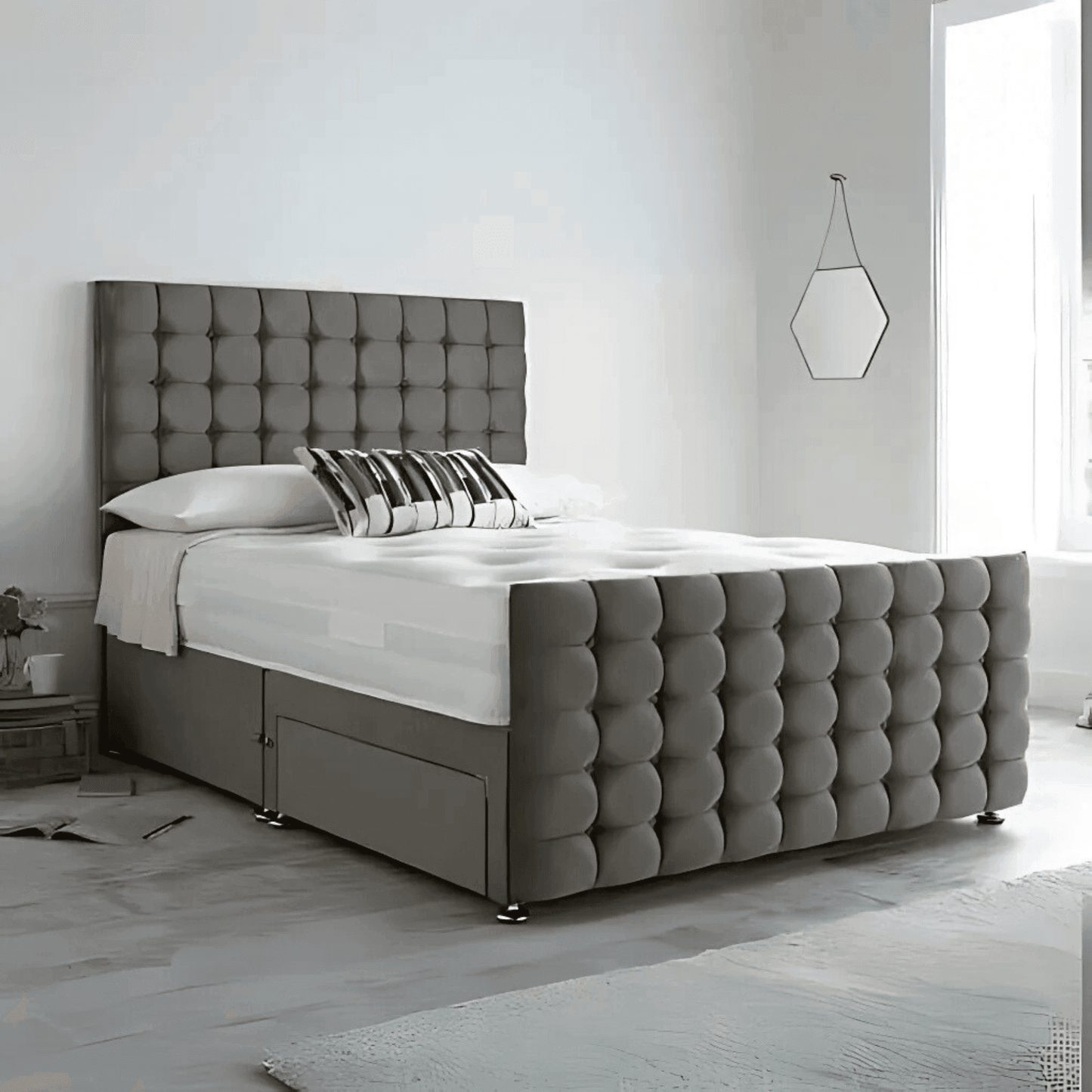 Monaco Divan Bed-Tailored Finish with Matching Headboard UK Beds Direct ltd