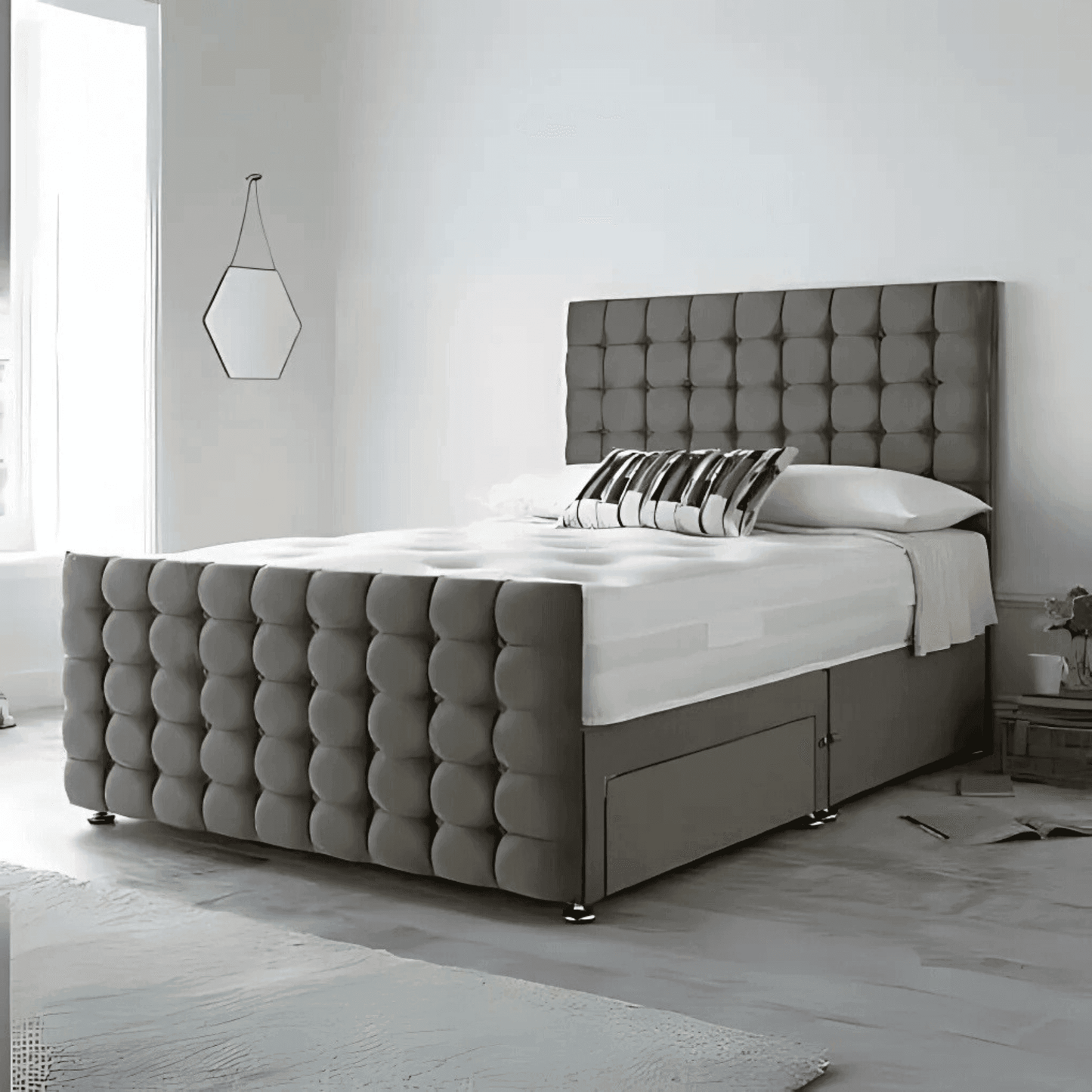 Monaco Divan Bed-Tailored Finish with Matching Headboard UK Beds Direct ltd