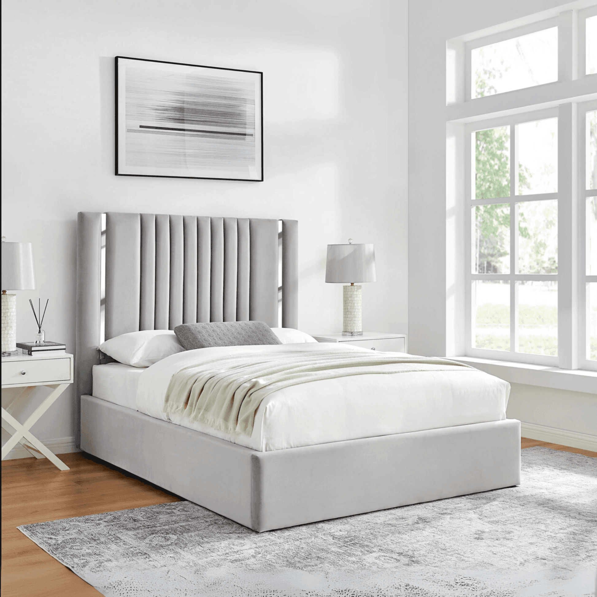 Monarch Titanium Silver Accents Upholstered Bed – Stylish Modern Bed Frame with Metallic Trim UK Beds Direct ltd