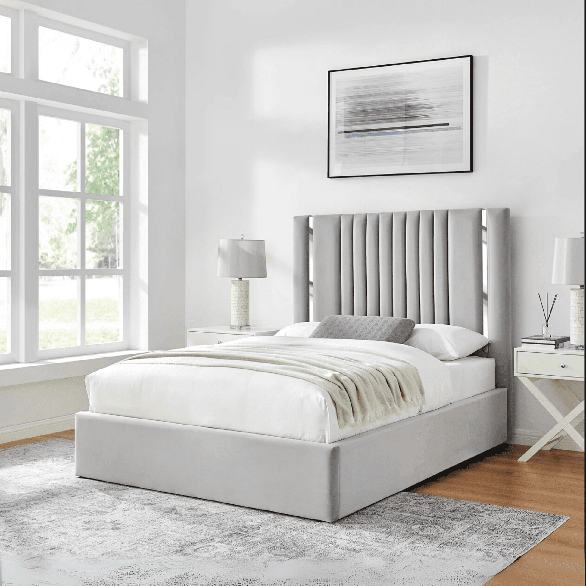 Monarch Titanium Silver Accents Upholstered Bed – Stylish Modern Bed Frame with Metallic Trim UK Beds Direct ltd
