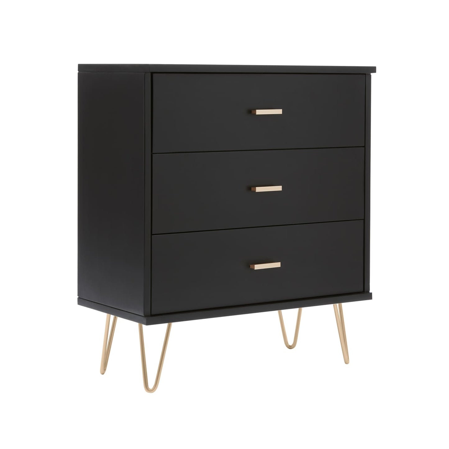 Monroe Solid Wood Black Chest of 3 Drawers Fishe and Lilly