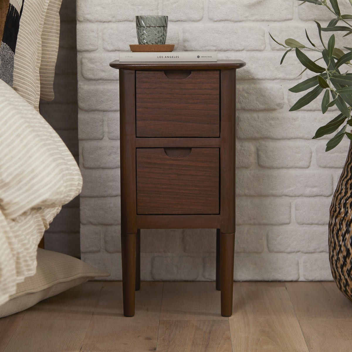 Norway Narrow Walnut Bedside Table Fishe and Lilly