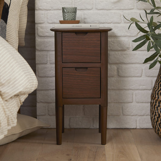 Norway Narrow Walnut Bedside Table Fishe and Lilly