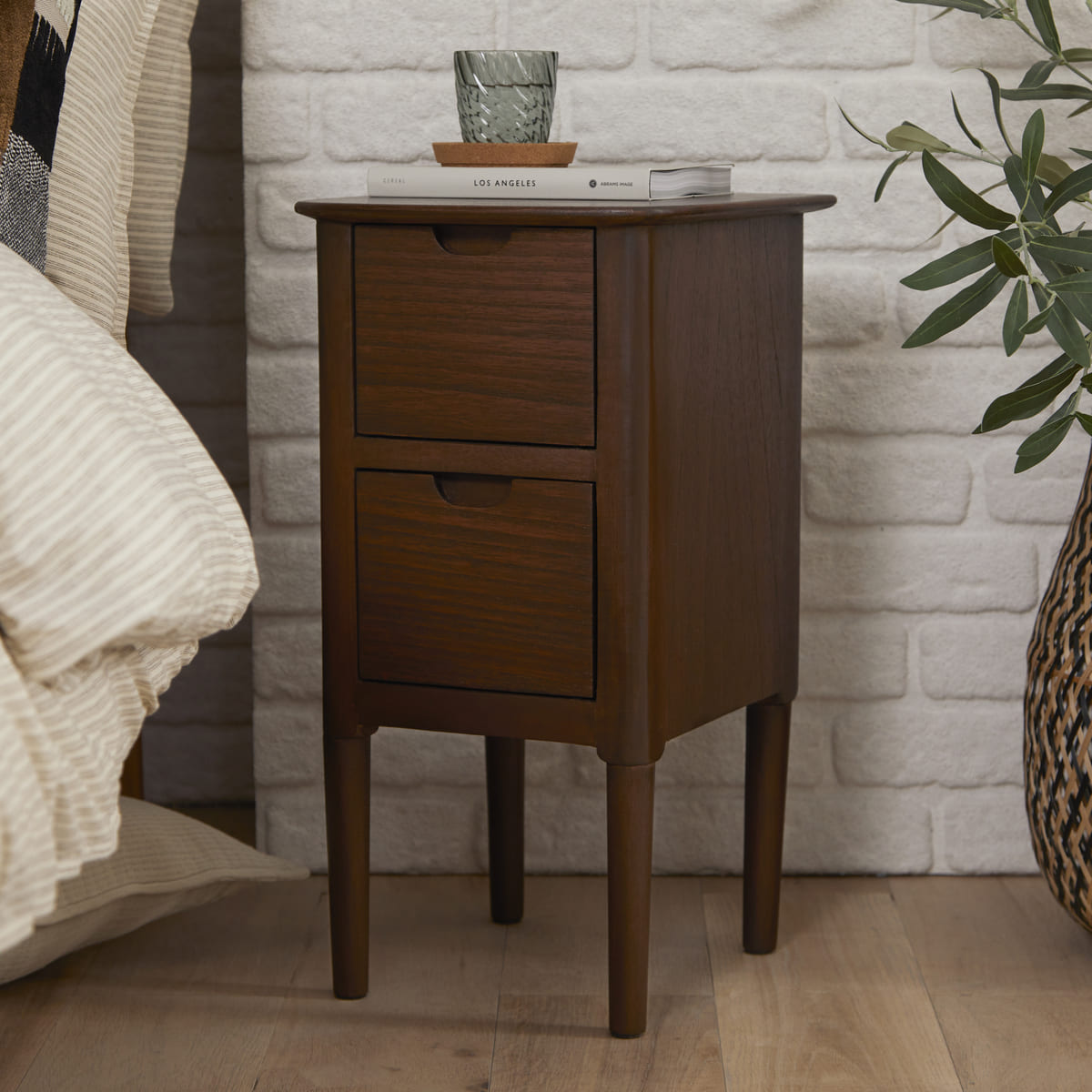 Norway Narrow Walnut Bedside Table Fishe and Lilly