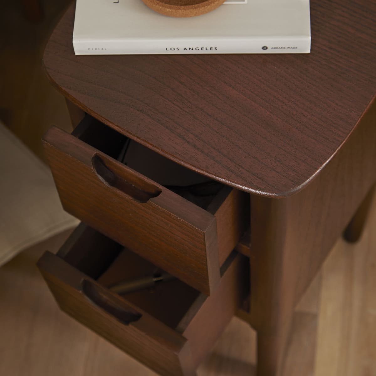 Norway Narrow Walnut Bedside Table Fishe and Lilly