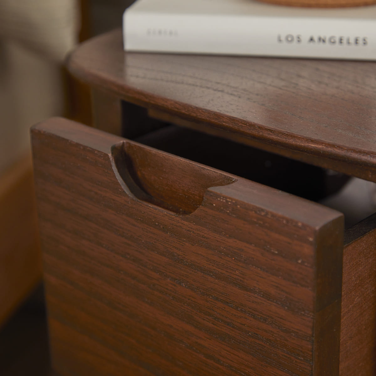 Norway Narrow Walnut Bedside Table Fishe and Lilly
