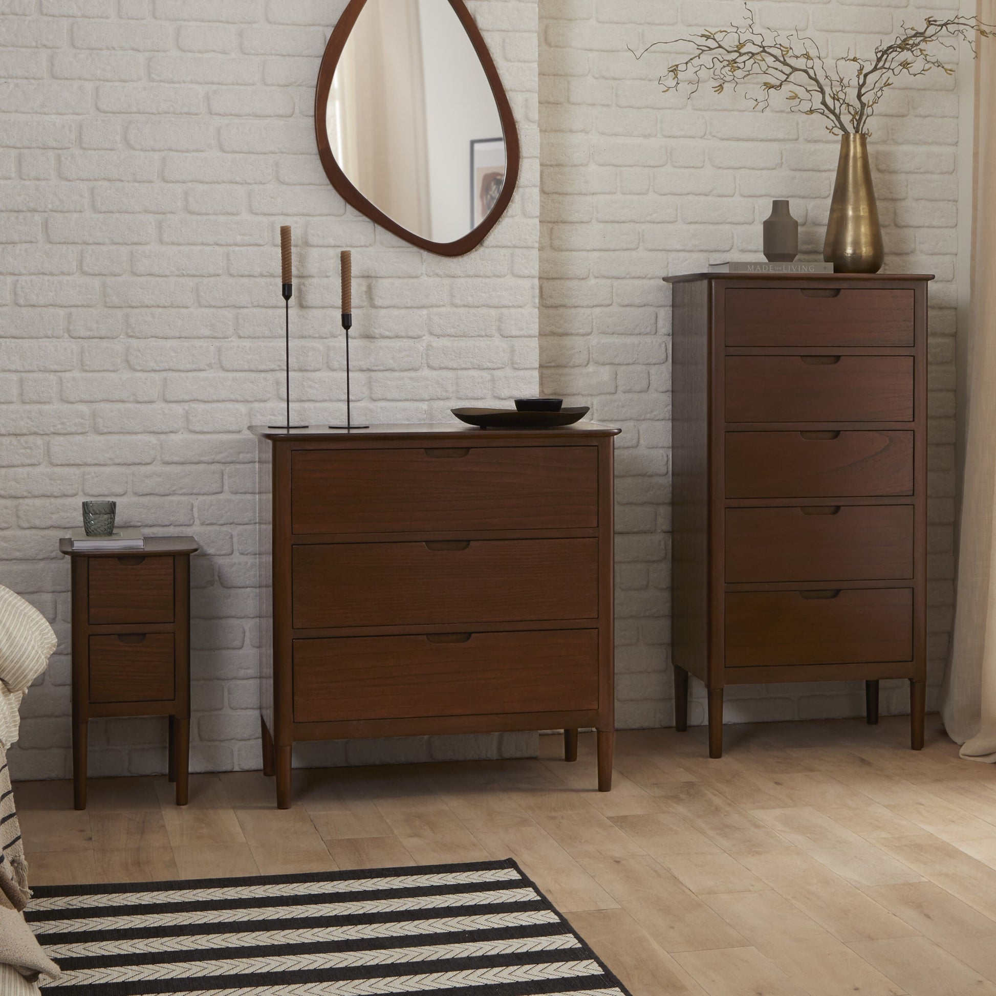Norway Narrow Walnut Bedside Table Fishe and Lilly