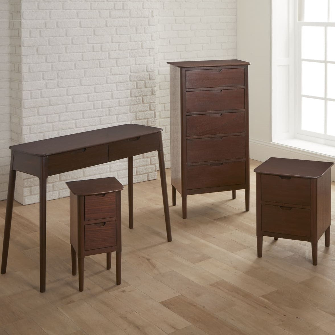 Norway Narrow Walnut Bedside Table Fishe and Lilly