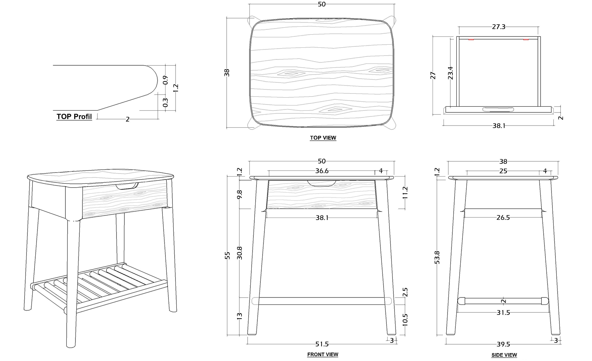 Norway Walnut Side Table Fishe and Lilly
