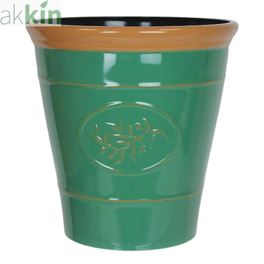 Olive Planter 23cm - Dark Green / Brown Rim AK Kin Garden Supplies