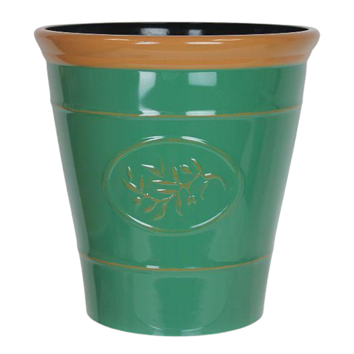 Olive Planter 23cm - Dark Green / Brown Rim AK Kin Garden Supplies