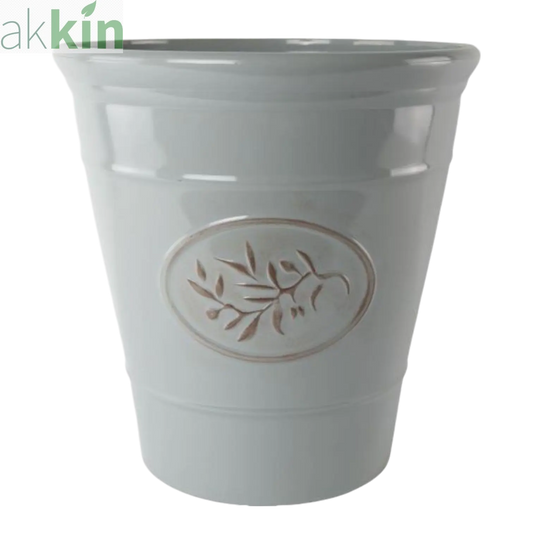 Decorative Olive Plant Pot 23cm Grey Round Plastic Planter for Indoor & Outdoor Use - AK Kin Garden Supplies