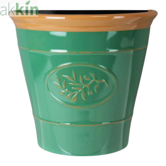 Olive Wall Planter 23cm - Dark Green / Brown Rim AK Kin Garden Supplies