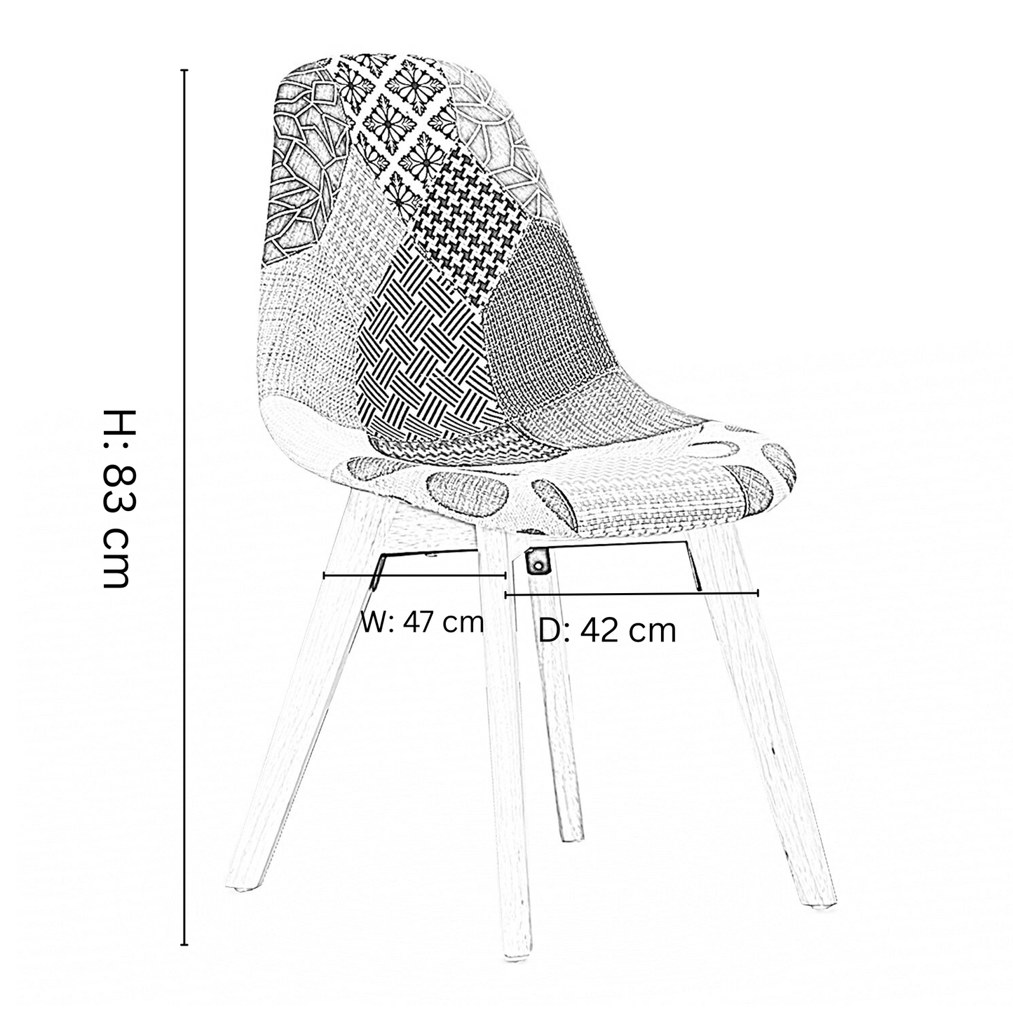 Patchwork Halo Dining Set Includes a Black Dining Table & Set of 4 Multicolour Fabric Chairs PN Home