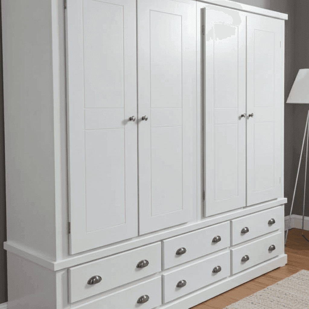 Pine Wooden Wardrobe 6 Drawers 4 Doors – Solid FSC-Certified Wood, Available in White, Grey & Dark Grey UK Beds Direct ltd