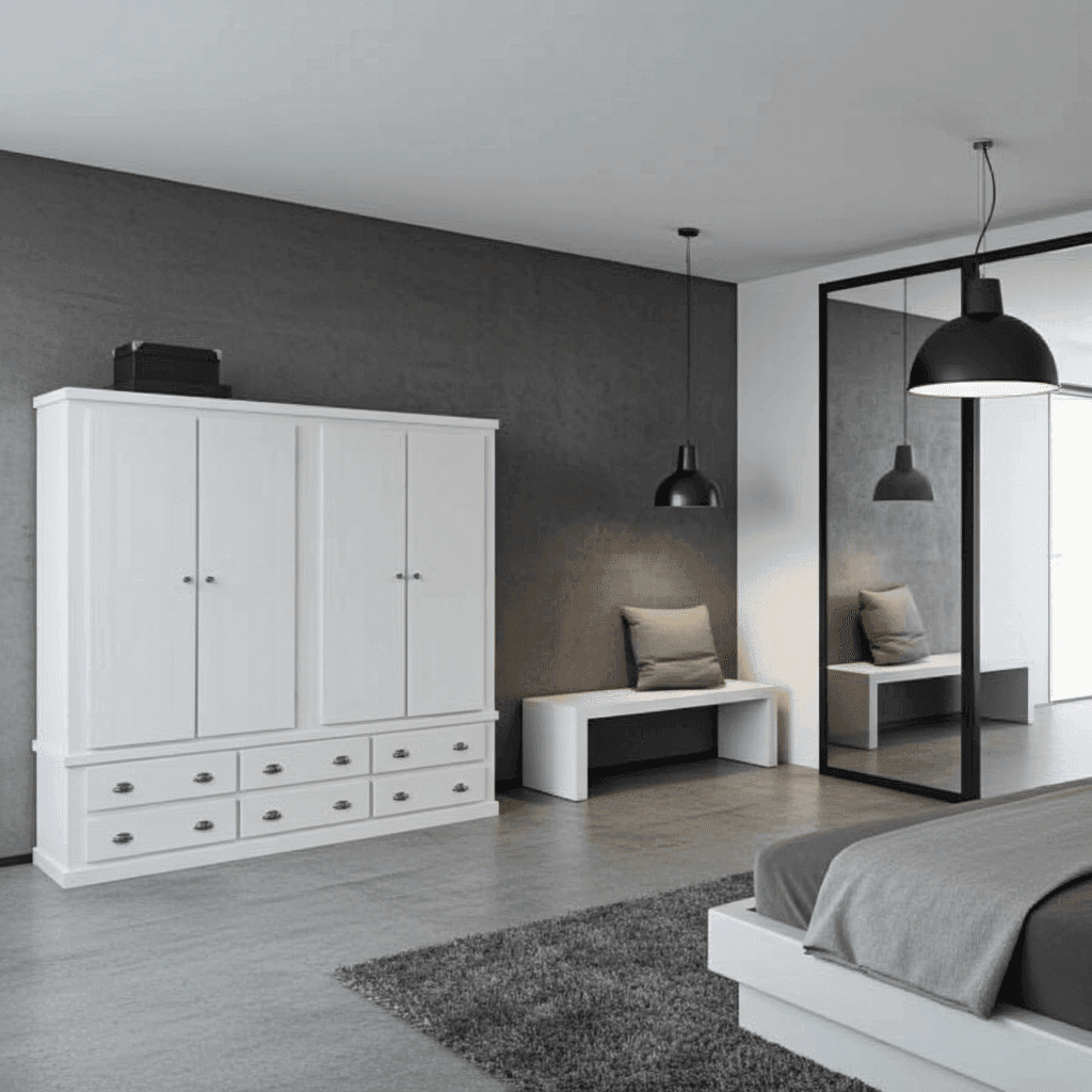 Pine Wooden Wardrobe 6 Drawers 4 Doors – Solid FSC-Certified Wood, Available in White, Grey & Dark Grey UK Beds Direct ltd