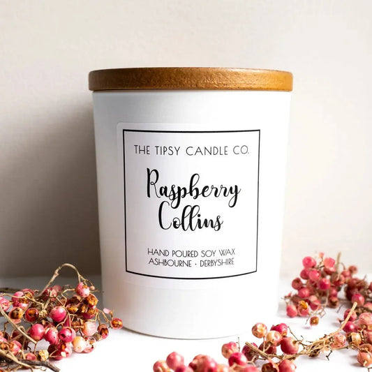 Raspberry Collins Scented Candle - White Glass Jar 300ml AK Kin Garden Supplies