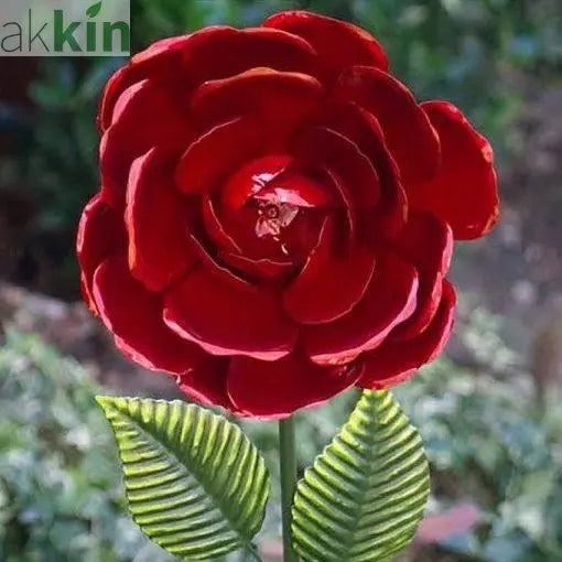 Red Rose Painted Metal Head and Stake AK Kin Garden Supplies