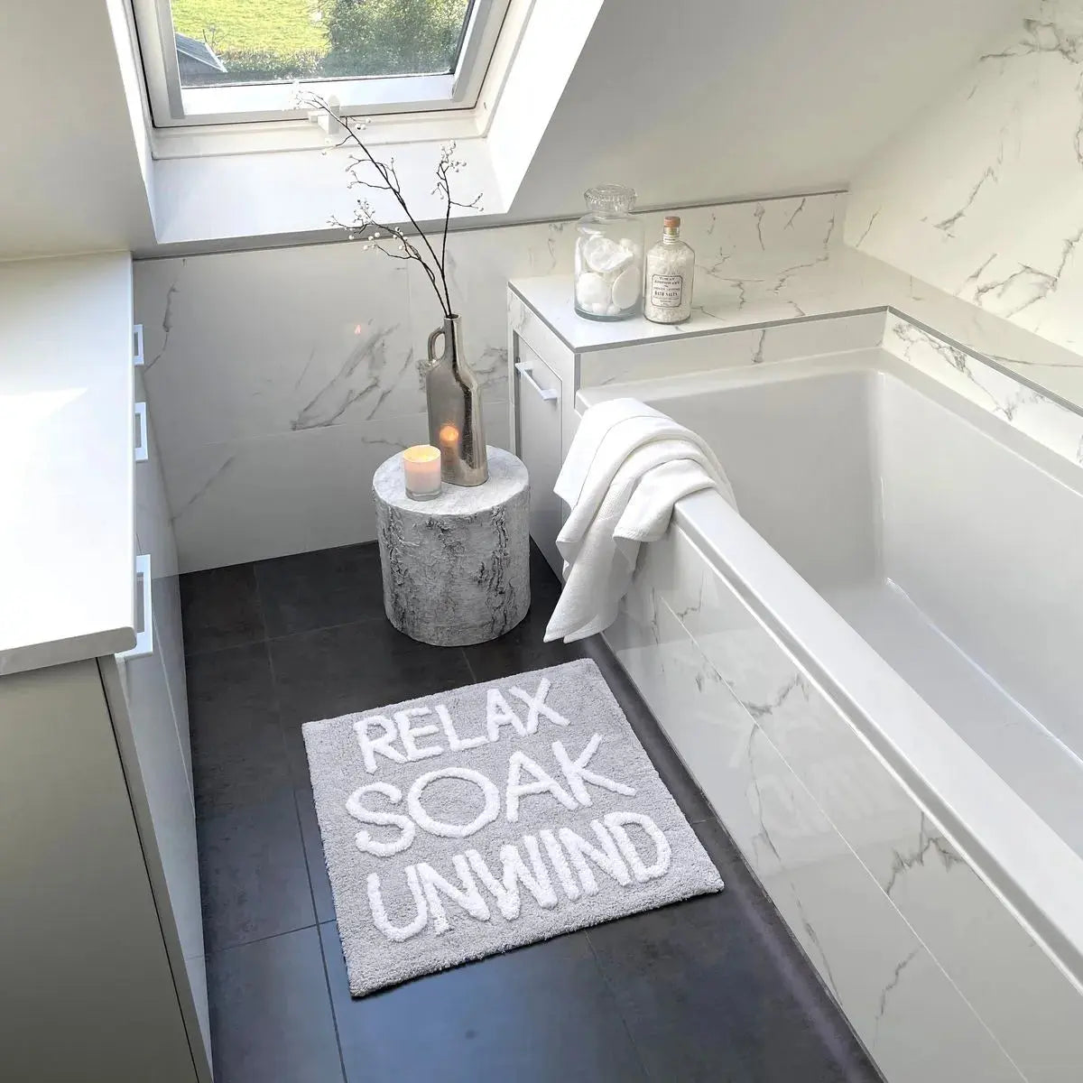 Relax Soak Unwind Tufted Square Bath Mat AK Kin Garden Supplies