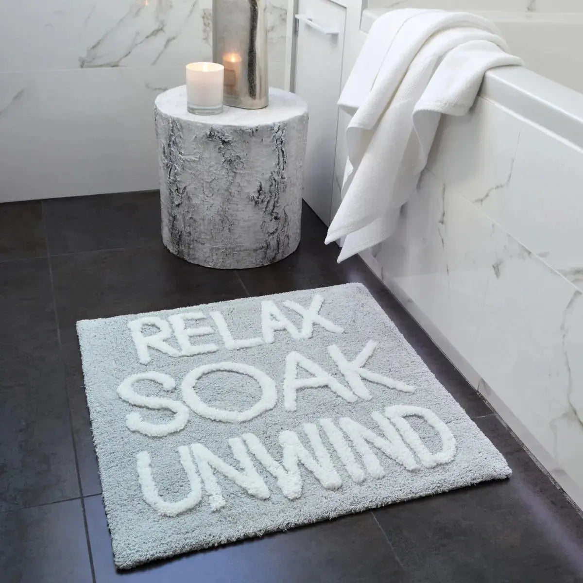 Relax Soak Unwind Tufted Square Bath Mat AK Kin Garden Supplies