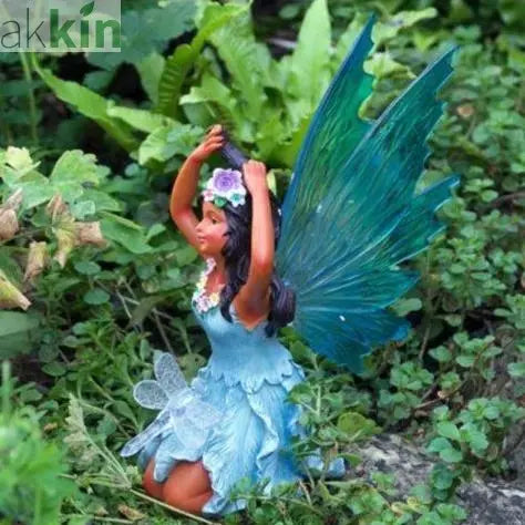 Resin Fairy Figurine in Blue Dress with Solar Lights AK Kin Garden Supplies
