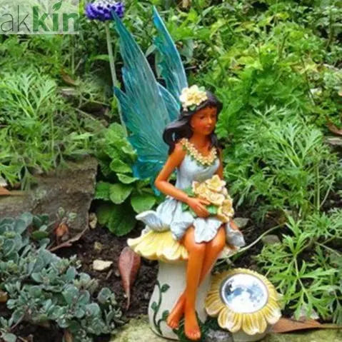 Resin Fairy Sunflower Figurine with Solar Lights AK Kin Garden Supplies