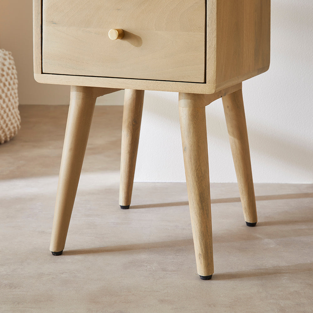 Scandinavian Light Oak Logan Narrow Bedside Table Fishe and Lilly