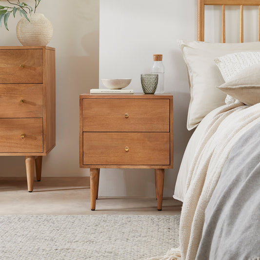 Scandinavian Light Walnut Oslo Bedside Table Fishe and Lilly