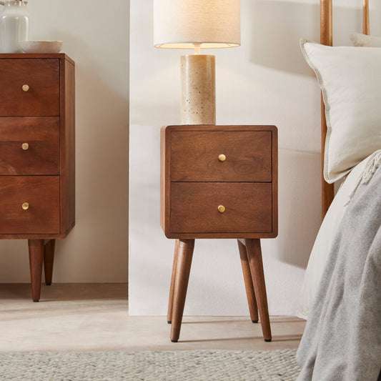 Scandinavian Walnut Logan Narrow Bedside Table Fishe and Lilly