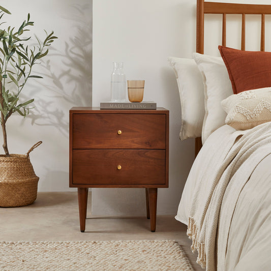 Scandinavian Walnut Oslo Bedside Table Fishe and Lilly