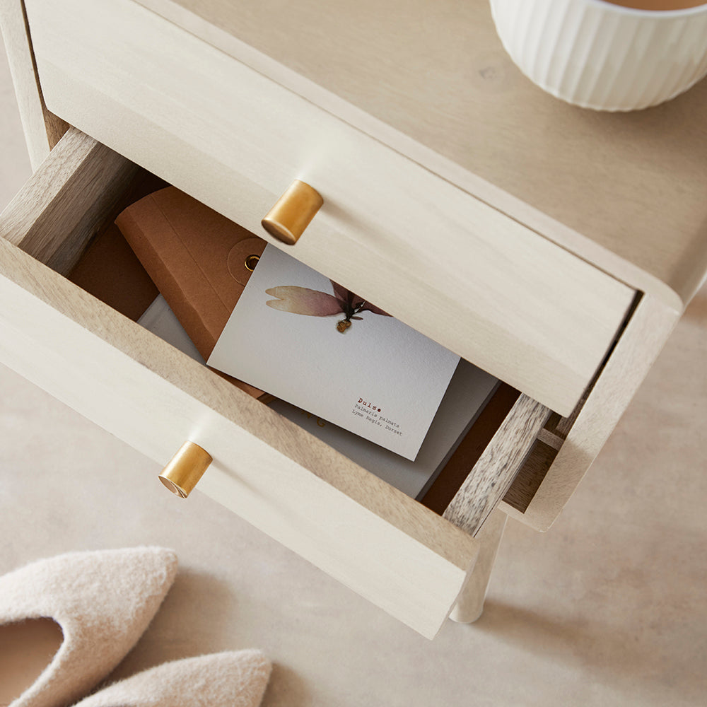 Scandinavian White Oak Logan Narrow Bedside Table Fishe and Lilly