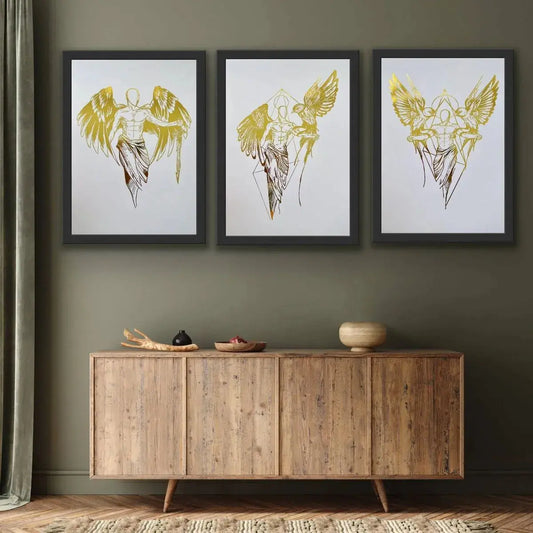 Set of 3 Male Angels Foil Prints Wall Art Print A5 (148 x 210mm) AK Kin Garden Supplies