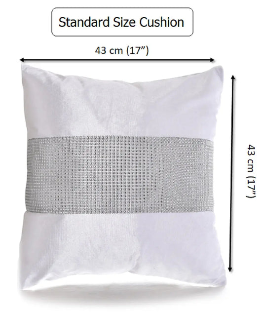 Set of 4 White Crushed Velvet Cushion Covers Diamante Embellished 43 x 43 cm AK Kin Garden Supplies