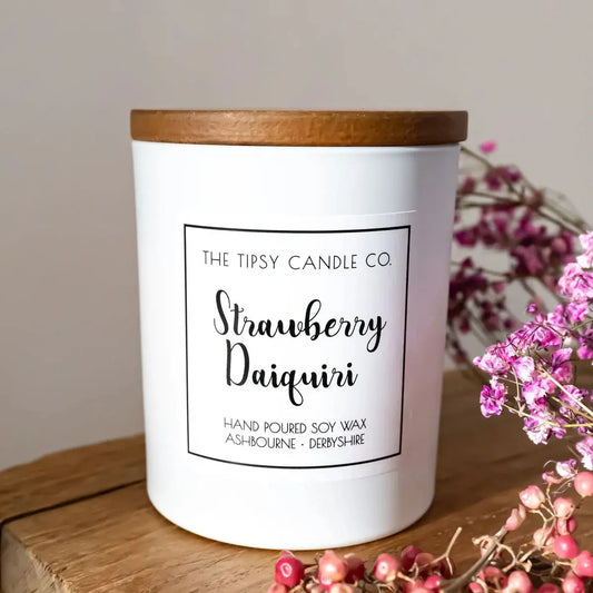 Strawberry Daiquiri Scented Candle - White Glass Jar 300ml AK Kin Garden Supplies
