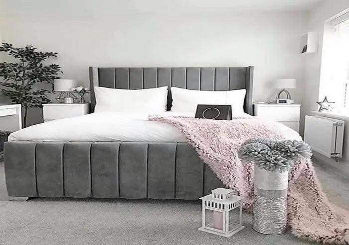 The Elvan Wingback Panel Upholstered Bed Frame UK UK Beds Direct ltd