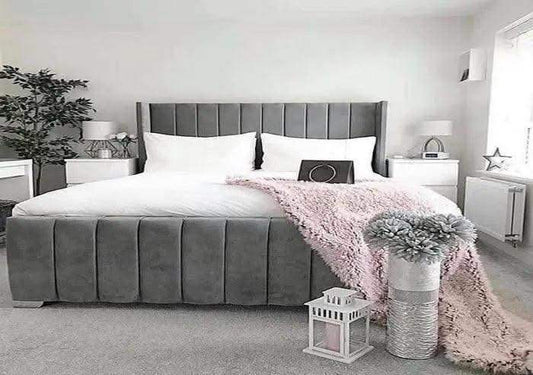 The Elvan Wingback Panel Upholstered Bed Frame UK UK Beds Direct ltd