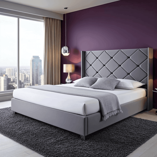 The Elvin Wingback Bed Frame – Studded Velvet Bed UK Beds Direct ltd