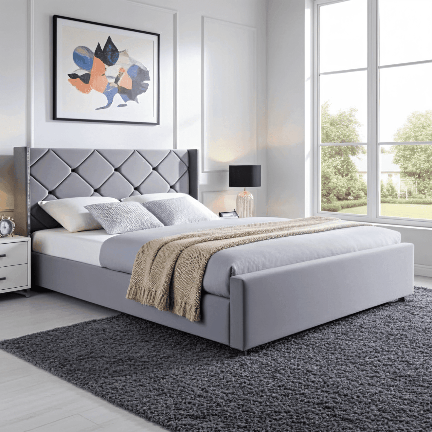 The Elvin Wingback Bed Frame – Studded Velvet Bed UK Beds Direct ltd