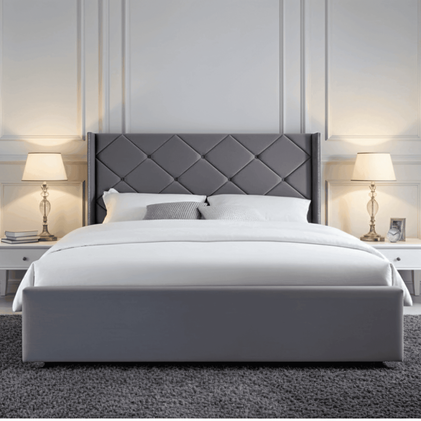 The Elvin Wingback Bed Frame – Studded Velvet Bed UK Beds Direct ltd