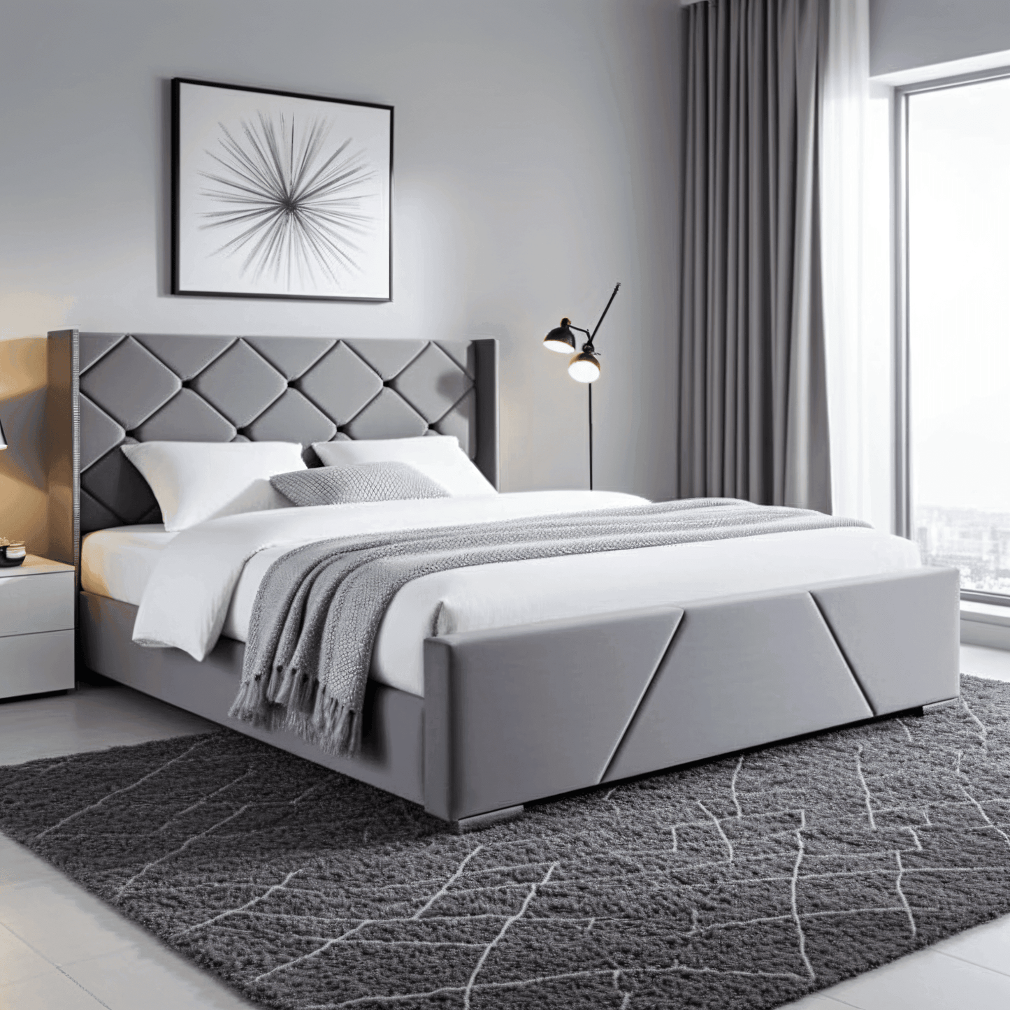 The Elvin Wingback Bed Frame – Studded Velvet Bed UK Beds Direct ltd