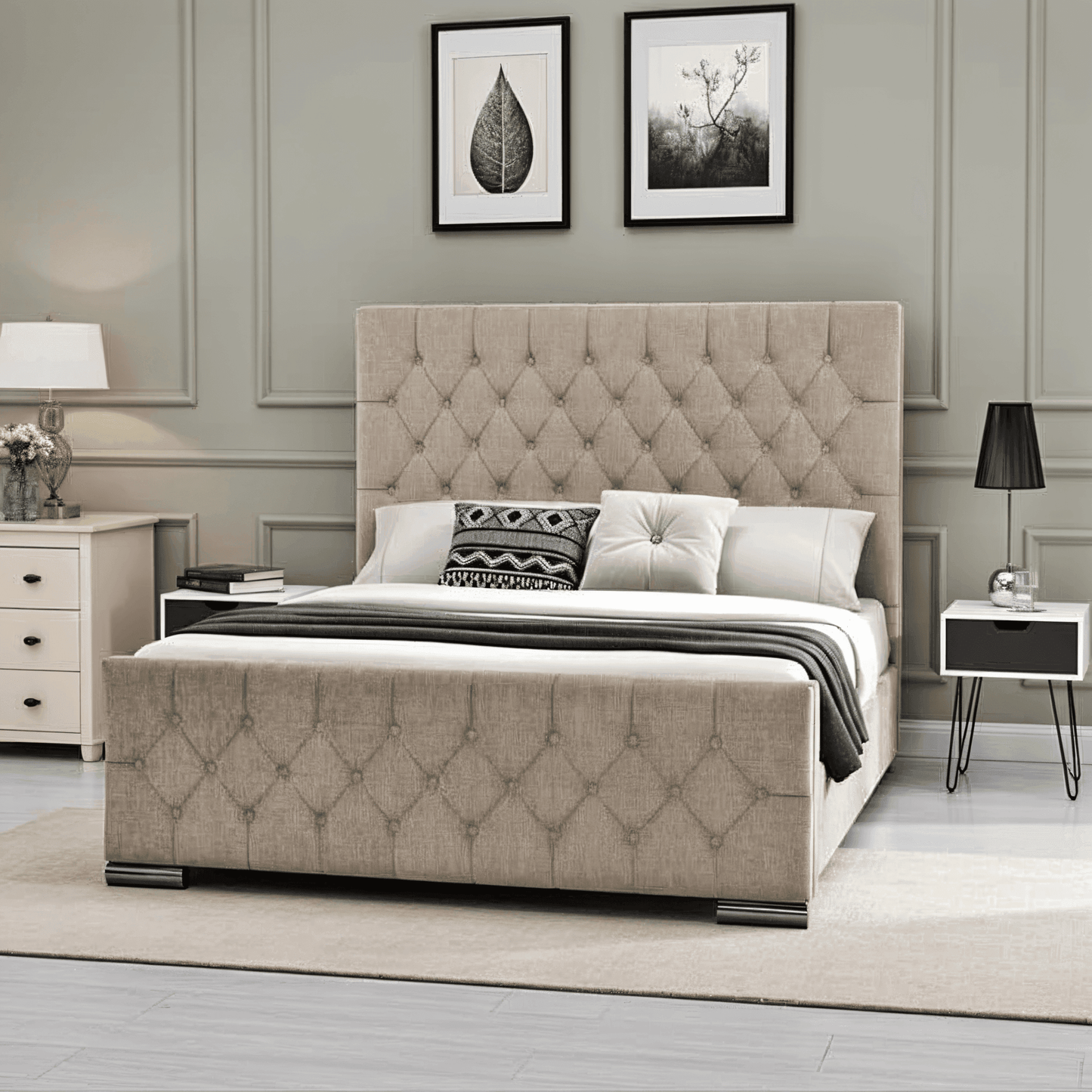 The Oulton Bed Frame: Hand-Tufted UK Design UK Beds Direct ltd